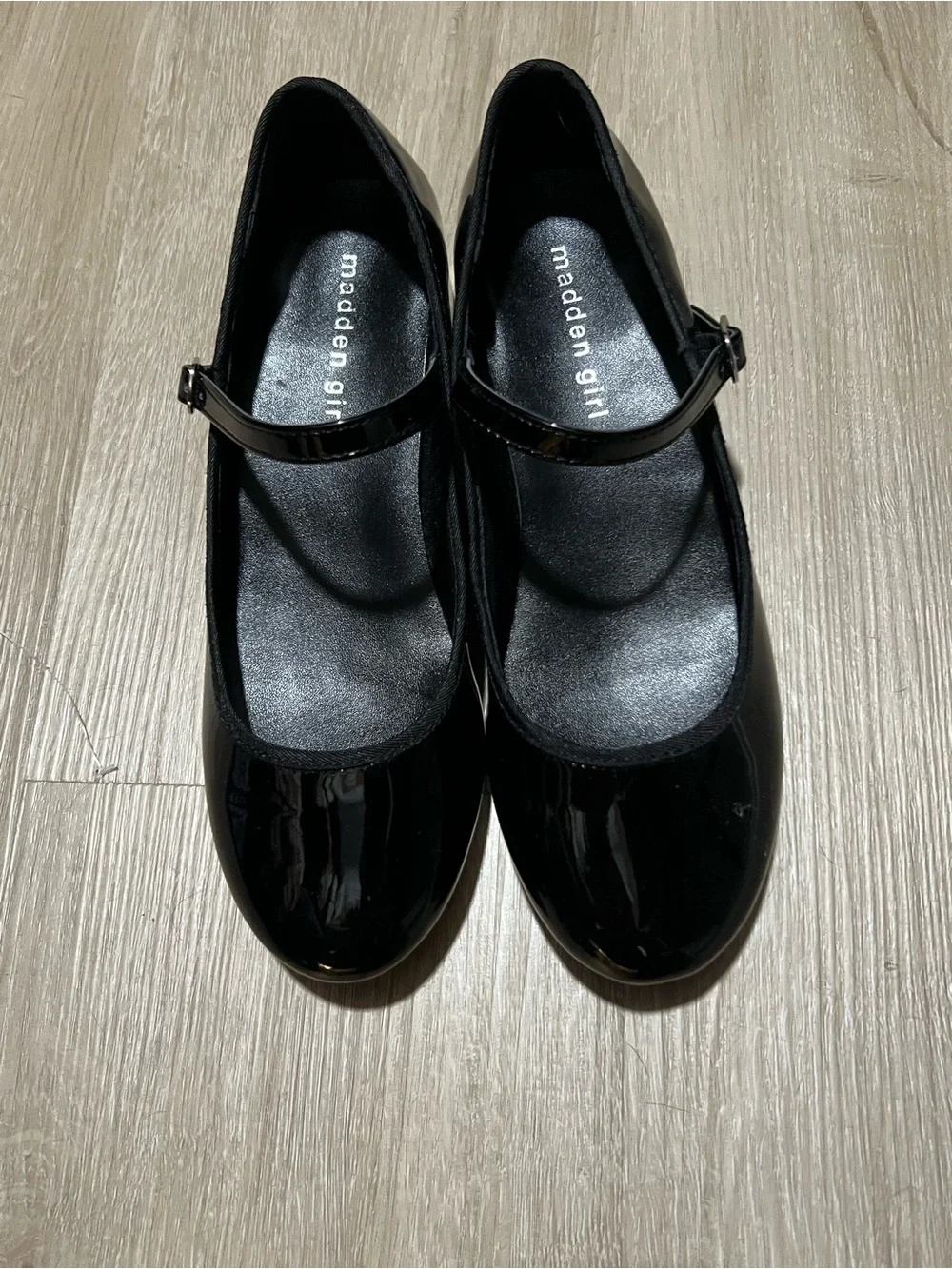 Madden Girl Classic Black Patent Mary Jane Low Block Heels